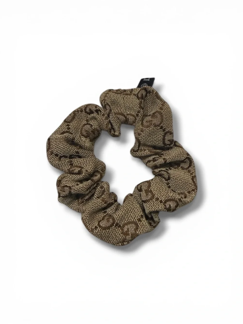 Brown Patterned Women's Hair Scrunchie with Luxury Monogram - Picture 1 of 4